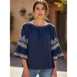 Max Studio Embroidered Boho top Navy Size S